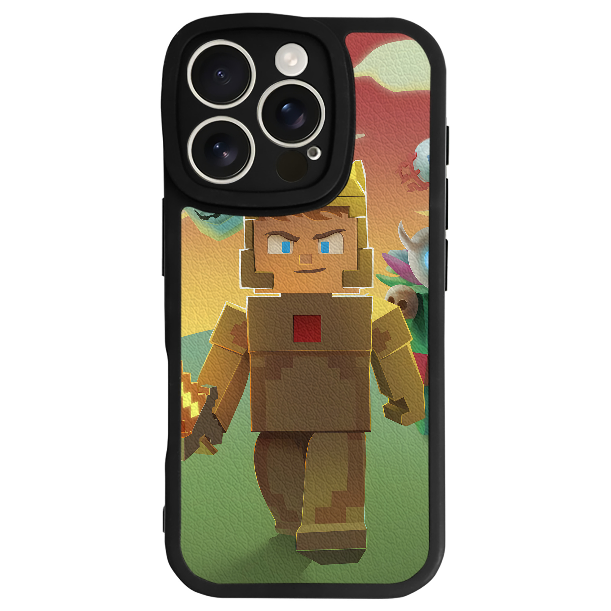 （画像用） マインクラフト ブロックの世界 Minecraft MC Block world 【iPhone 16シリーズ対応】シリコンスマホケース（レザー調） 材質：シリコン